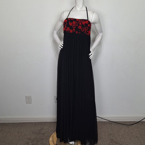 Monai NEW Floral Halter Nevk Mesh Overlay Romantic Whimsigoth Maxi Gown Dress S - Picture 1 of 12